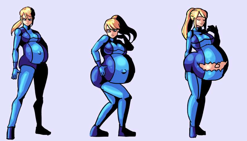 "Samus Aran Pregnant Expansion" by PyraDK from Patreon Kemono.